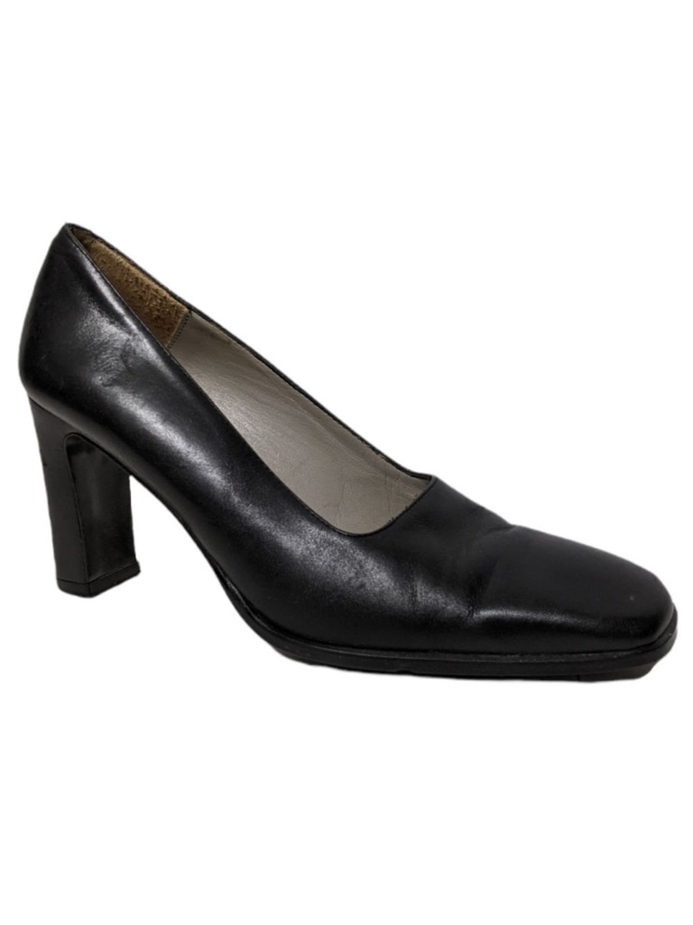 Zara Woman Leather Minimalist Square Toe Stacked Heels 38